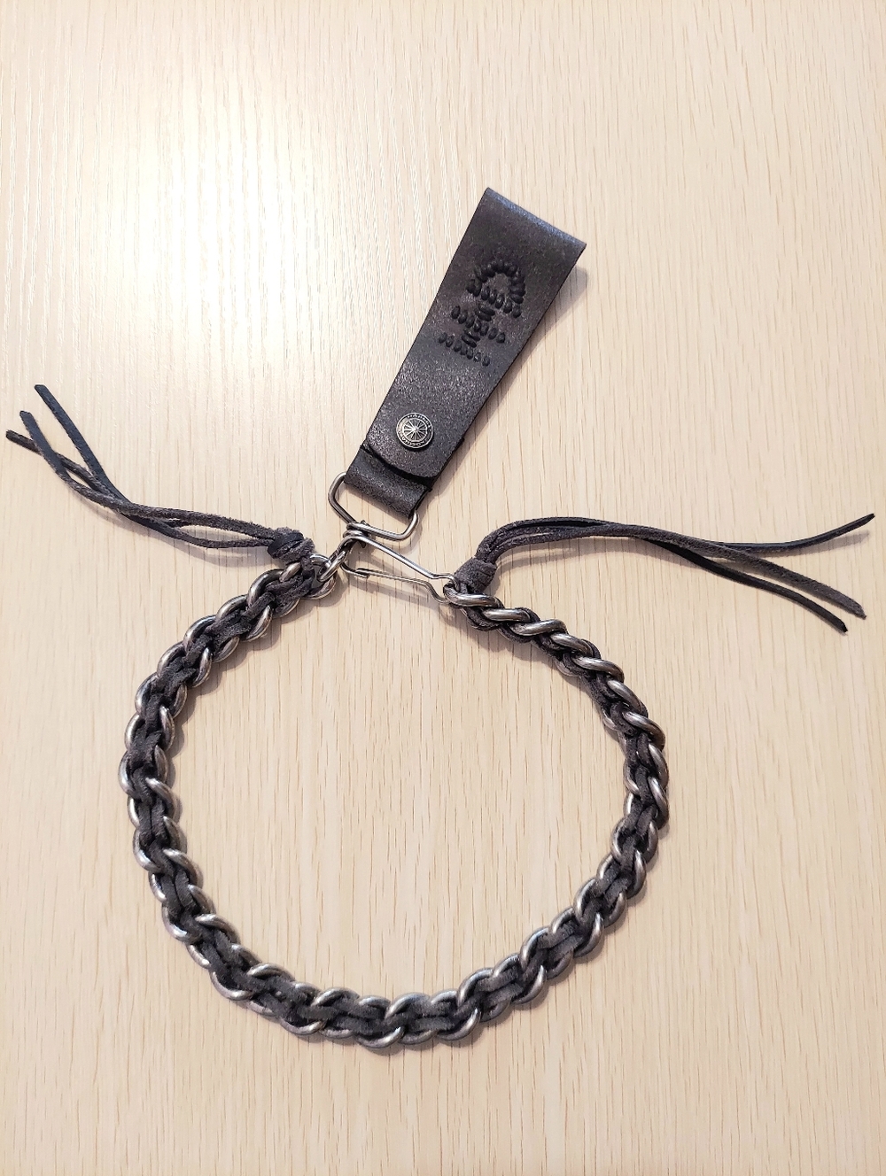 NWOT Harley Davidson Braided Gray/Black Leather and Metal 16" Biker Wallet Chain